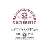 Two Halloweentown University SVG designs with a carved pumpkin and est. 1998, one arched in maroon and one stacked in black