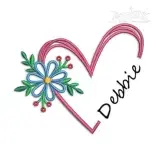 Heart Custom Name Embroidery Frame with Flowers 