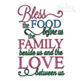 Food, Family and Love Embroidery Design