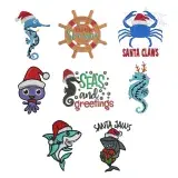 Christmas Santa Shark Seahorse Octopus Crab Embroidery by Apex All