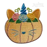Pumpkin Cat with Unicorn Crown Machine Embroidery Design