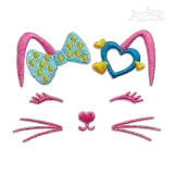 Cute Cat Face with Bow Machine Embroidery Design by Apex