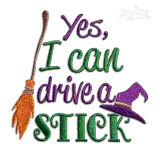 Yes I Can Drive a Stick Halloween Machine Embroidery Design by Apex