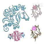Hibiscus Flower Floral Horse Head Embroidery Designs by Apex