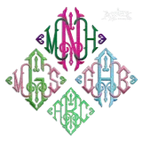 Square Diamond King Monogram Machine Embroidery Font all