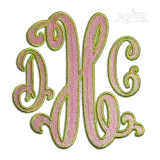 Suzanne Curlz 2-color Fill stitch with Outline Monogram Machine Embroidery Font