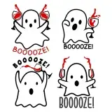 Booze Ghost SVG bundle preview showing four funny ghost and wine themed Halloween cut file designs