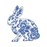 Blue Chinoiserie bunny SVG with detailed floral pattern for Easter, spring crafts and vintage-inspired projects