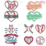 Baseball Heart Embroidery Designs Bundle — Mom, Dad, 3D Puff & Frame
