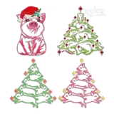 Christmas Tree Cute Baby Pig Boar Machine Embroidery by Apex All