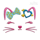 Cute Cat Face with Bow Machine Embroidery Design by Apex