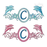 Dolphins Monogram Machine Embroidery Frames by Apex Digitized