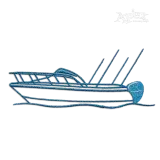 Fishing Boat Simple Outline Fish Lover Machine Embroidery Design by Apex