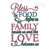 Food, Family and Love Embroidery Design