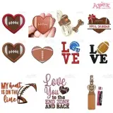 Football Heart Embroidery Designs Bundle — 10 Designs, ITH & Frame Set