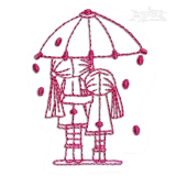 Girls under Umbrella Machine Embroidery Design red