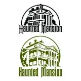 Two haunted mansion SVG designs with a gothic manor above a hand-lettered wordmark, one in black and one in olive