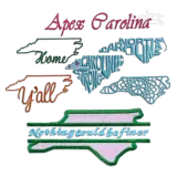 North Carolina State NC Map Machine Embroidery Designs by Apex Digitized