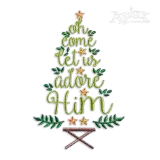 Oh Come Let Us Adore Him Christmas Tree Embroidery Design.