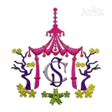 Pagoda Monogram Machine Embroidery Frames Digitized by Apex Art