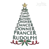 Reindeer Names Christmas Tree Machine Embroidery Design