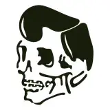 Rockabilly skull SVG in profile with a slicked-back pompadour and long sideburns in dark charcoal