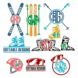 Skiing Ski Monogram Cuttable Design