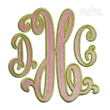 Suzanne Curlz 2-color Fill stitch with Outline Monogram Machine Embroidery Font
