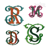 Vine Fishtail Interlocking Monogram Embroidery Font - Apex All