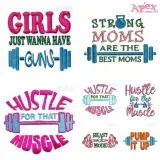 Weightlifting Gym Embroidery Designs Bundle — Hustle, Beast Mode & Gym Sayings