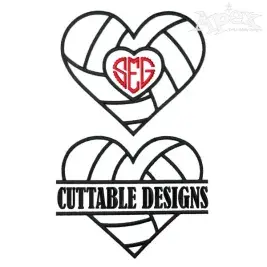 Volleyball in Heart shape Embroidery Designs