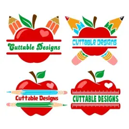 Apple and Pencil Split SVG Cuttable Frames