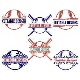 Baseball Split SVG Cuttable Frames