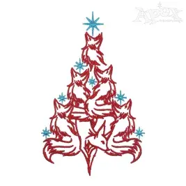 Fox Christmas Tree Embroidery Designs