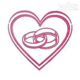 Wedding Couple Rings in Heart Embroidery Design