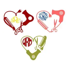 Hairdresser Heart Monogram SVG Cuttable Frame and Design