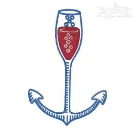Anchor Wine Glass Embroidery Design