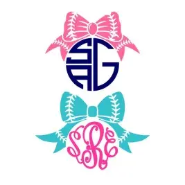 Baseball Softball Bow Monogram SVG Cuttable Frame