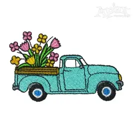 Spring Flowers Vintage Truck Embroidery Design