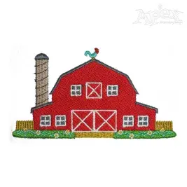 Red Barn House Embroidery Design