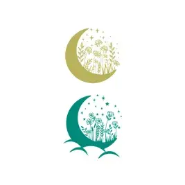 Crescent Moon With Flowers Cuttable Design