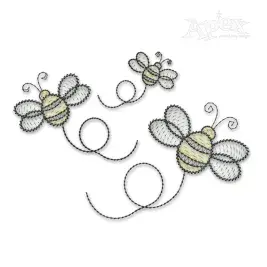 Flying Bees Sketch Embroidery Design