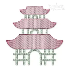 Chinoiserie Entrance Gate Sketch Embroidery Design