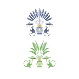 Chinoiserie Monkey holding Umbrella and Palm Leaves SVG Cuttable Design