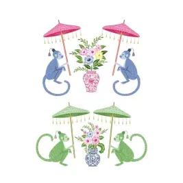 Chinoiserie Monkey holding Umbrella and Flower Vase SVG Cuttable Design