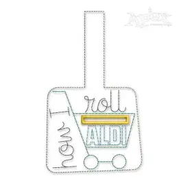 Aldi How I Roll Shopping Cart Coin Pocket Key Fob ITH Embroidery Design