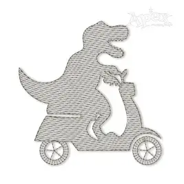 T-rex Riding Vespa Embroidery Designs
