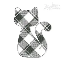 Plaid Pattern Cat Silhouette Embroidery Designs