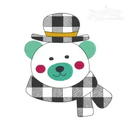 Plaid Winter Polar Bear Embroidery Design
