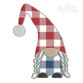 Plaid Braids Female Gnome Embroidery Design